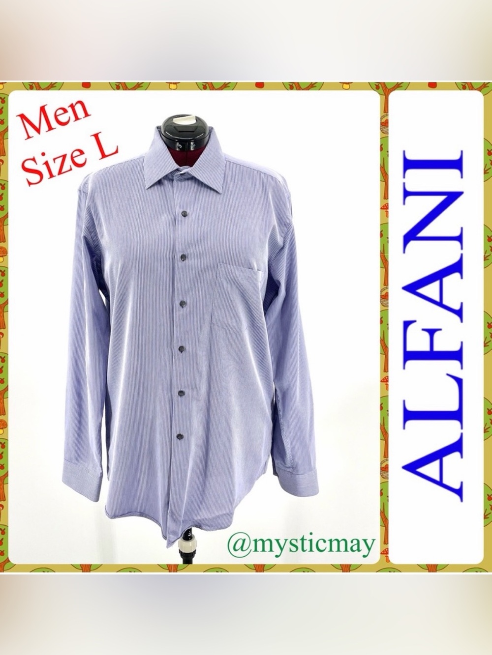 Mens Stretch ALFANI Blue Purple Pinstripe Fitted Button Up Dress Shirt Size L